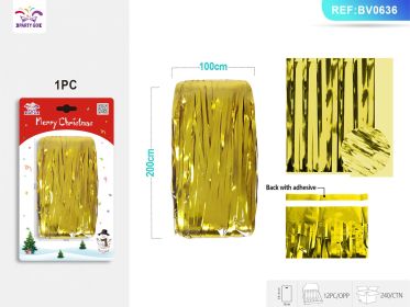 Christmas Bright Gold Rainsilk Door Curtain 1PC (Color: Gold)