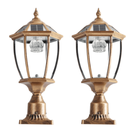 Vintage Gold Solar Pillar Headlight With Dimmable LED-2 Pack Unavailable Platforms- Temu (Option: golden)