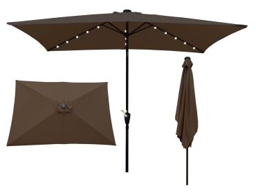 10 x 6.5t Rectangular Patio Umbrella Solar LED Lighted Outdoor Market Table Waterproof Umbrella Sunshade with Crank and Push Button Tilt for Garden De (SKU: W65627944)