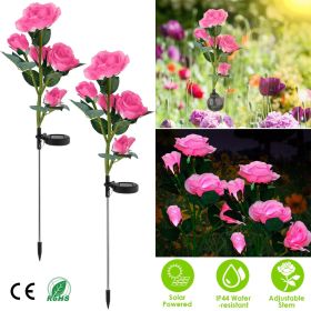 2Pcs Solar Powered Lights Outdoor Rose Flower LED Decorative Lamp Water Resistant Pathway Stake Lights For Garden Patio Yard Walkway (Color: Pink)
